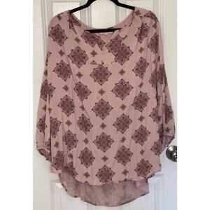 Evri Women’s Boho Peasant 3/4 Sleeve Pink Tunic V-neck Blouse Top Plus Size 3X